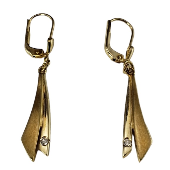 14K Yellow Gold and Diamond Dangle Earrings #16670 - Picture 1 of 8